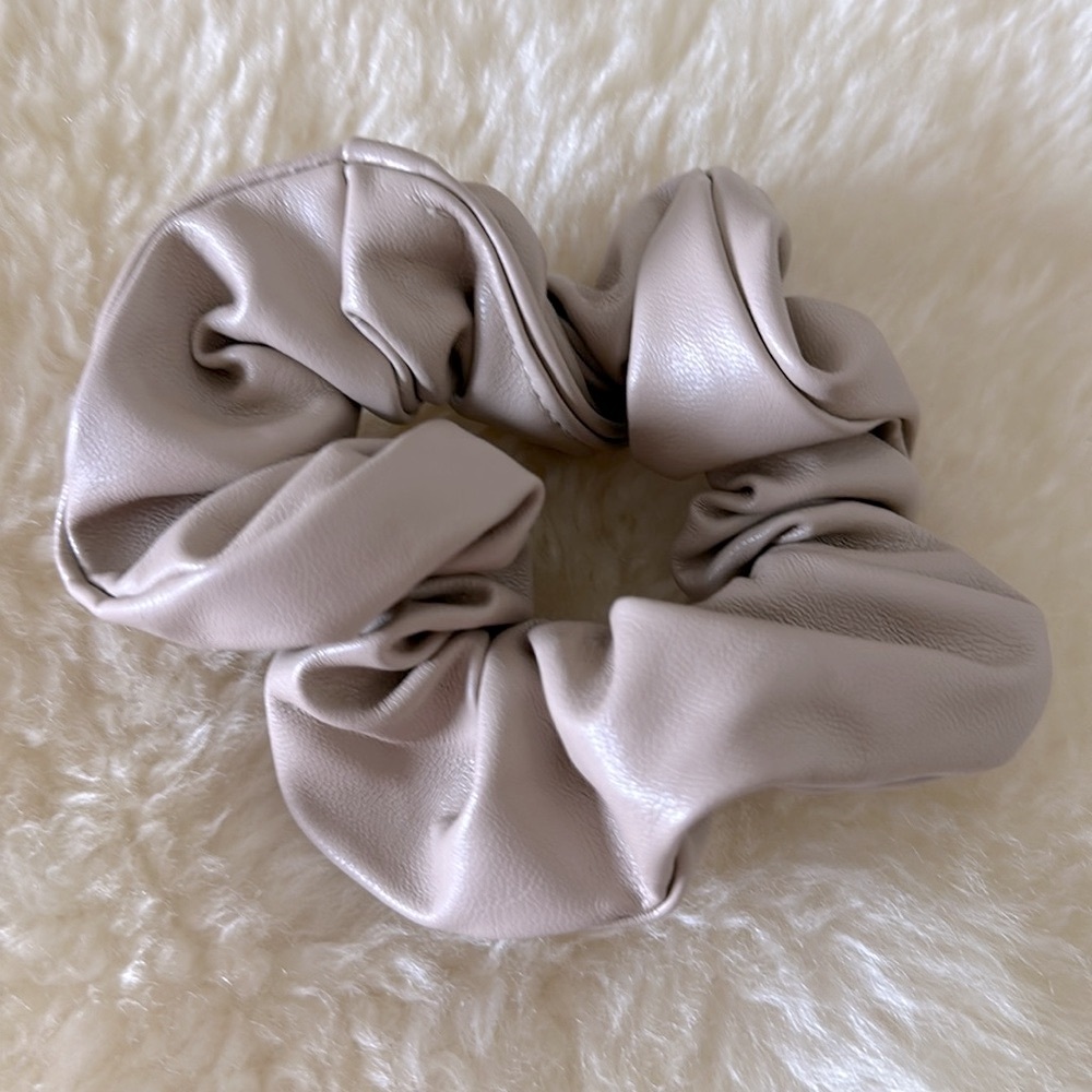 Elegant Cream Hair Scrunchie Faux leather